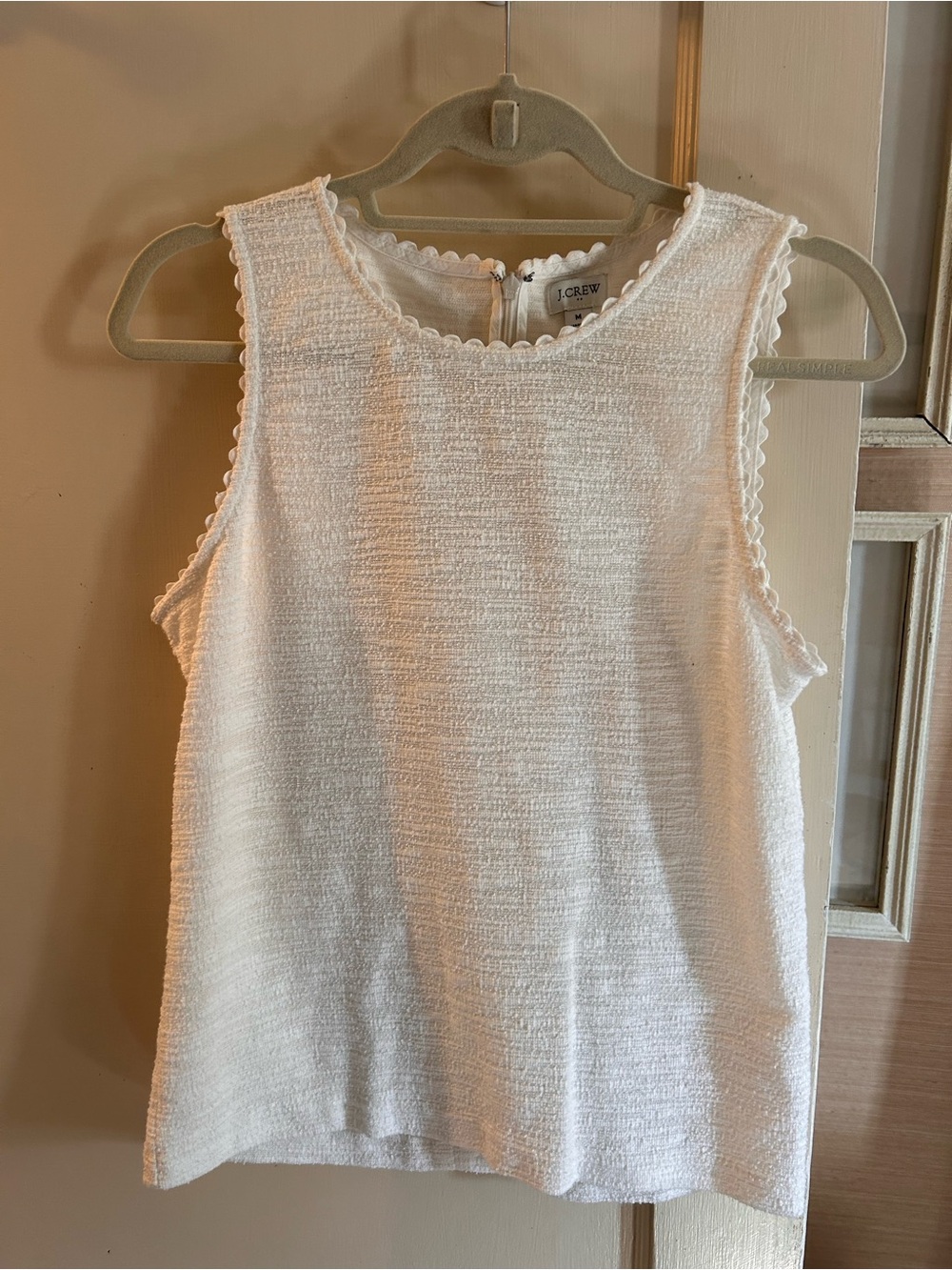 J. Crew Cream Textured Scalloped Edge Sleeveless Tank